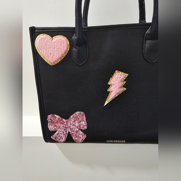 Like Dreams Black Tote with Pink Patch Details - Picture 4 of 16